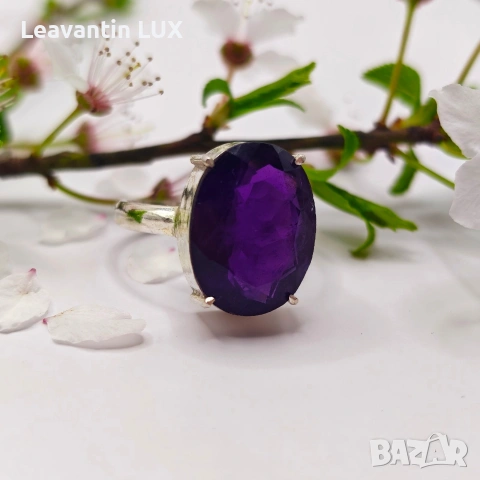 Сребърен пръстен с Аметист , снимка 3 - Пръстени - 54158330
