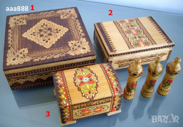 Дървени пирографирани кутии мускали 