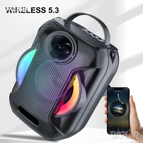 Преносима Bluetooth караоке колона с 2 безжични микрофона, снимка 4 - Караоке - 55614479