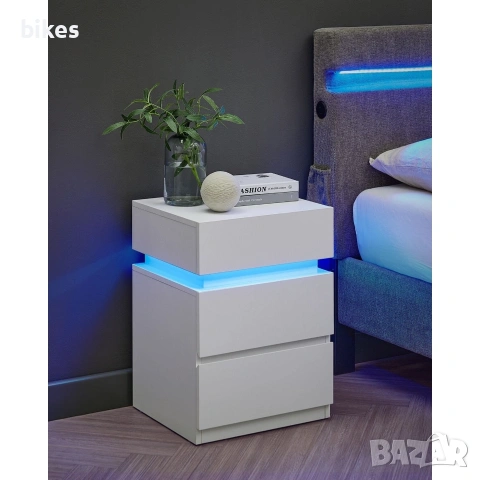 VASAGLE MDF нощно шкафче с LED осветление, регулируеми цветове и интензитет, 35x40x55cm, бяло, снимка 2 - Шкафове - 54541719