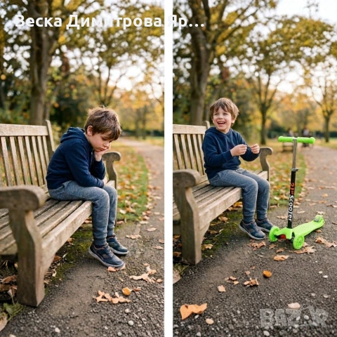 Детска сгъваема тротинетка 21st Scooter със светещи силиконови колела, Зелена, снимка 5 - Детски велосипеди, триколки и коли - 54013815