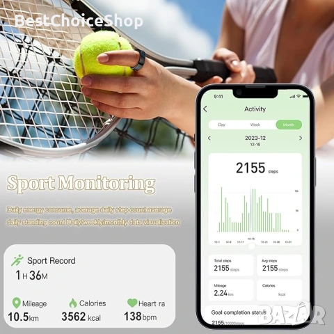 Lizzbeoal Умен пръстен за мъже и жени, фитнес тракер, здраве, пулс, кислород в кръвта, тракер за сън, снимка 6 - Спортна екипировка - 54215558