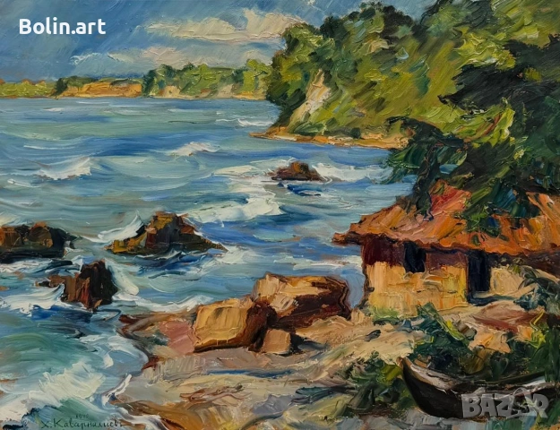 Картина - Морски пейзаж Христо Каварналиев, снимка 2 - Антикварни и старинни предмети - 55016525