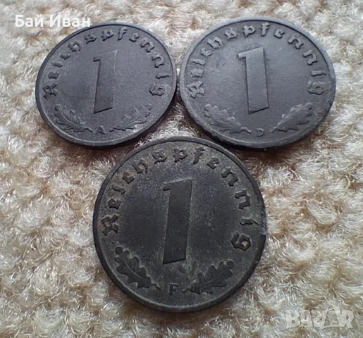 Стара монета/и 1 пфенинг 1942 г. букви А , D и F свастика - Германия - цинкови, снимка 16 - Нумизматика и бонистика - 55380701