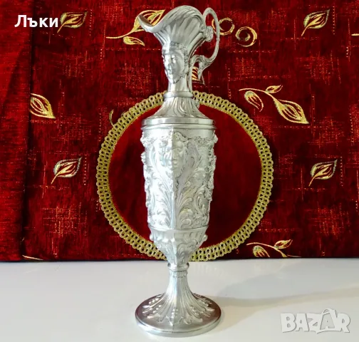 Италианска калаена ваза,кана,свещник,бокал,шедьовър. , снимка 3 - Антикварни и старинни предмети - 55342349