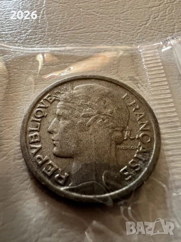 Ретро френска монета – 1 Франк (1 Franc), 1947 г. (Тип "Морлон"), снимка 2 - Нумизматика и бонистика - 55159989