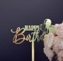 Happy birthday с три балона златист акрилен топер за забучване върху торта Рожден ден декорация , снимка 3