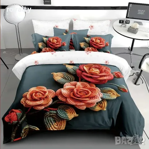ФЛОРАЛЕН КОМПЛЕКТ С ЛАСТИК, 100% ПАМУК 1 бр. х плик за завивка 200 x 230 cm 1 бр. х долен чаршаф с л, снимка 11 - Спално бельо - 55347880