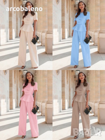 Дамски комплект от блуза и широки панталони Elorette, 4цвята 