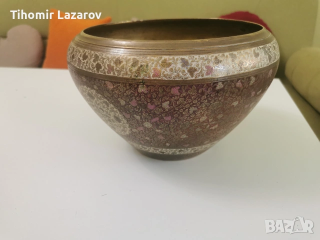 Масивна индийска купа от месинг – 1,9 кг, ръчна изработка, уникален звън, снимка 2 - Декорация за дома - 54497469