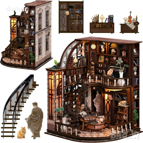 DIY Book Nook Миниатюрна книжарница – 3D пъзел за сглобяване