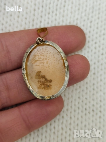 Сребърен стар медальон-камея -сребро с позлата,маркировка 800 проба., снимка 5 - Антикварни и старинни предмети - 54162963