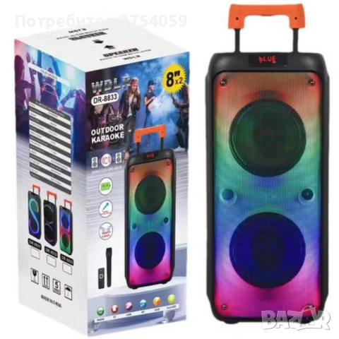 Преносима тонколона с микрофон и дистанционно управление, 40W мощност, Bluetooth, USB/SD и LED , снимка 6 - Тонколони - 55196181