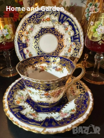 ☕ Crown Staffordshire Edwardian England circa 1907 – Троен сет „Кобалт & Злато“, снимка 3 - Други - 54026106