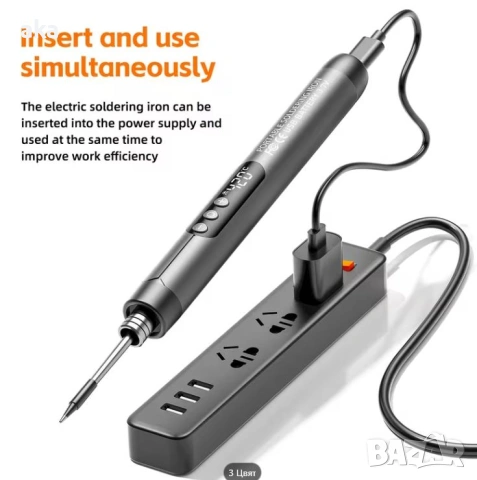 Безжичен поялник Solderig iron LED ДИСПЛЕЙ+LED ОСВЕТЛЕНИЕ+3 бр.различни сменяеми накрайника -нов-сив, снимка 4 - Поялници и запояване - 54698167