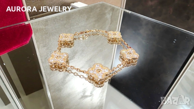 Van Cleef & Arpels VCA 5 Motifs Rose Gold Diamonds Vintage Alhambra Дамска Гривна, снимка 2 - Гривни - 54164055