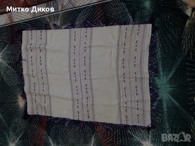 Правоъгълна ленена покривка цветя ръчна изработка нова 90х63см ресни 8см, снимка 2 - Други - 55569209