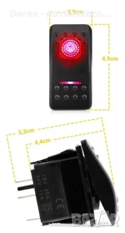 Копче бутон за вграждане за тромба клаксон HORN 12V/24V с червена LED подсветка, 5 пина, ON/OFF, снимка 2 - Аксесоари и консумативи - 55559744