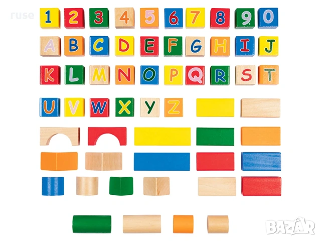 НОВИ! Дървен конструктор Букви и цифри, 58 части, снимка 2 - Конструктори - 45638195