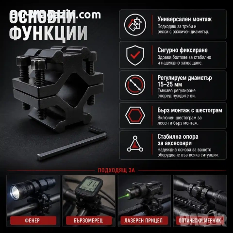 Универсална стойка за монтаж на аксесоари върху ловна въздушна пушка еърсофт оптика фенер лазер, снимка 2 - Оборудване и аксесоари за оръжия - 51092340