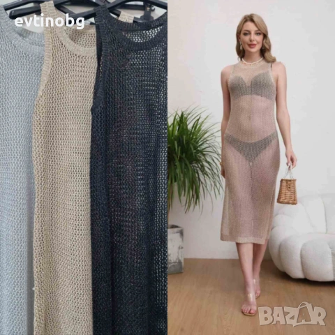 Дълга плетена плажна туника – Семпла елегантност и комфорт за летните дни, снимка 3 - Туники - 54143543