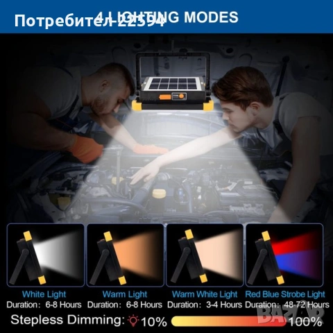 120W LED соларна работна лампа, снимка 4 - Прожектори - 54881438