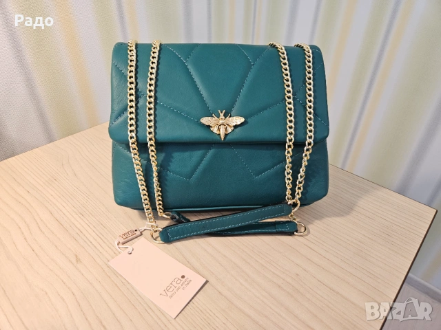 Нова дамска кожена чанта VERA Zeela естествена кожа MADE IN ITALY закопчалка златна Пчела раница, снимка 7 - Чанти - 54794461