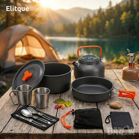 Къмпинг комплект за готвене XXL от 15 части – Пълен сет от анодиран алуминий