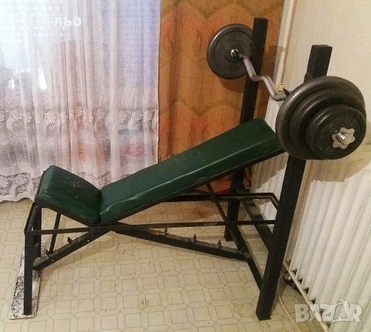Лежанка Крив лост Тежести Дискове Ръкохватки Дъмбели, снимка 2 - Фитнес уреди - 54246461