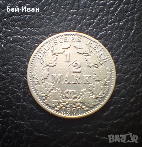 Стара сребърна монета 1/2 марка 1907 г. буква А - Германия - красива !