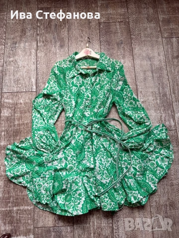 Нова зелена ежедневна елегантна рокля zara Zara Зара 100 % памук памучна разкроена  , снимка 2 - Рокли - 52841097