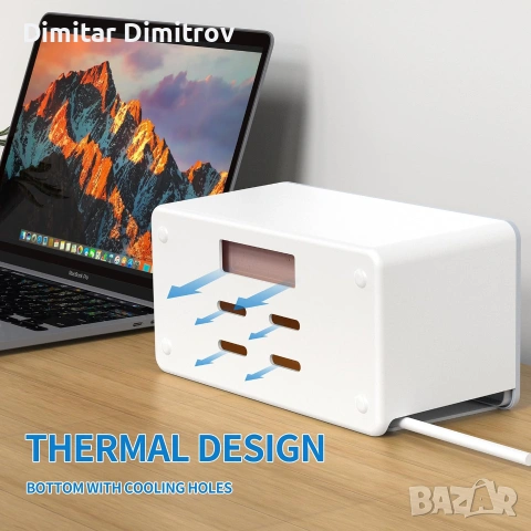 BEVA скрит удължител с кутия за кабели – 6 контакта + 3 USB-A + 1 USB-C, 3680W, 16A, 2м кабел, снимка 3 - Други - 55150349
