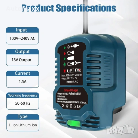 Мини зарядно за батерии за Bosch 18V Li-ion , снимка 5 - Винтоверти - 54506744