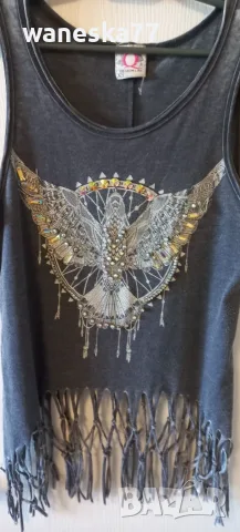 Потник с ресни и камъни (Размер XS/S)/ Design Lab Boho Fringe Eagle Tank Top