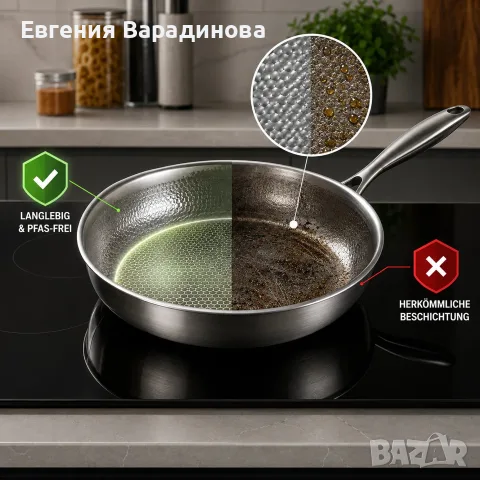 Тиган с уникално незалепващо покритие, снимка 2 - Съдове за готвене - 55396528