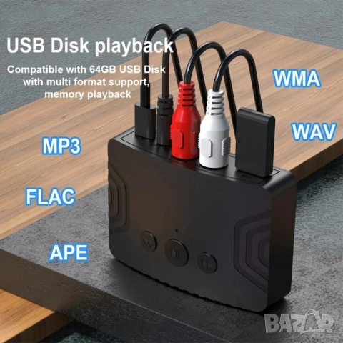 Безжичен Bluetooth 5.3 Аудио Приемник и Предавател R20 с RCA, AUX и USB порт, снимка 3 - Други - 54364670