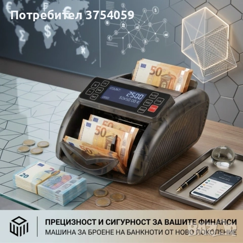Професионална машина за броене на банкноти с UV/MG проверка за фалшиви банкноти, LCD дисплей, Add и 