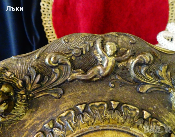 Бронзова чиния с лъвски глави,ангели,пейзаж,печат. , снимка 4 - Антикварни и старинни предмети - 54728388