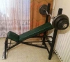 Лежанка Крив лост Тежести Дискове Ръкохватки Дъмбели, снимка 2