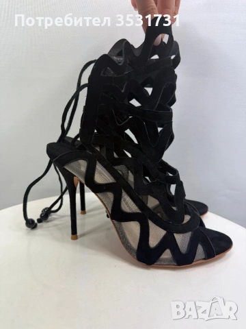 Sophia Webster черни велурени боти на ток размер 38, снимка 5 - Дамски боти - 54014942