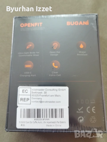 Безжични слушалки bugani open ear headphones, снимка 2 - Слушалки и портативни колонки - 54040432