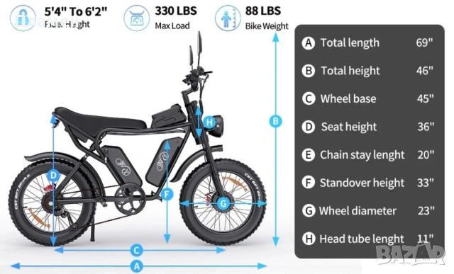 Нов!! Електрически велосипед YVY C20 Max 2000W 52V/2*20Ah 60 км.ч. 120 км., снимка 10 - Велосипеди - 54691261