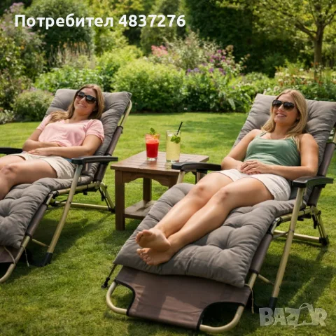 Сгъваем шезлонг с голяма възглавница, снимка 3 - Градински мебели, декорация  - 55577708