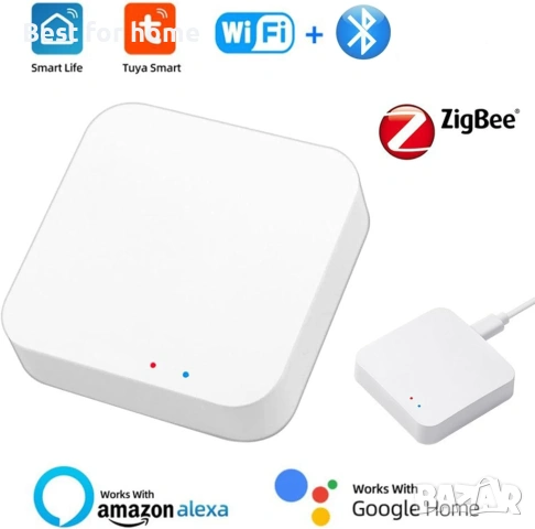 ZigBee 3.0 Hub WiFi & Bluetooth двоен режим шлюз, само за Tuya продукт Smart Home Bridge безжично, снимка 3 - Рутери - 54379604