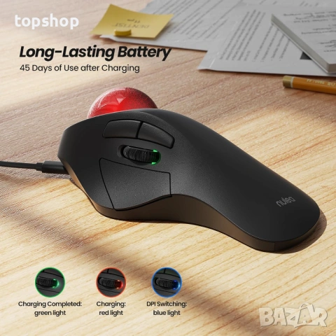 Нова Ергономична тракбол мишка Nulea M505B с RGB подсветка и Bluetooth  , снимка 5 - Клавиатури и мишки - 54082355