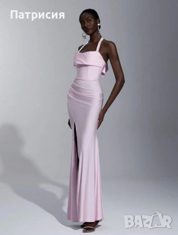 Чисто нова Елегантна, официална, дълга розова рокля с цепка, размер L  Л, еластан, за бал или сватба, снимка 4 - Рокли - 54220387