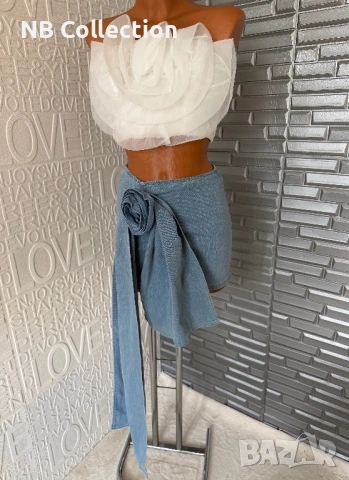 Дамска къса дънкова пола с 3D роза