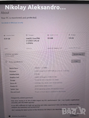 Dell OptiPlex 3020M Micro PC i7-4785T 4C/ 8T 8GB 128GB SSD Win10 Pro, снимка 5 - Работни компютри - 54724814