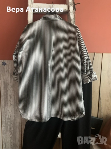 👟 Oversized риза на райета🍒 с размер💃, снимка 3 - Ризи - 55606934