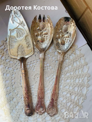 Красиви посребрени прибори за сервиране, 3 бр с маркировки